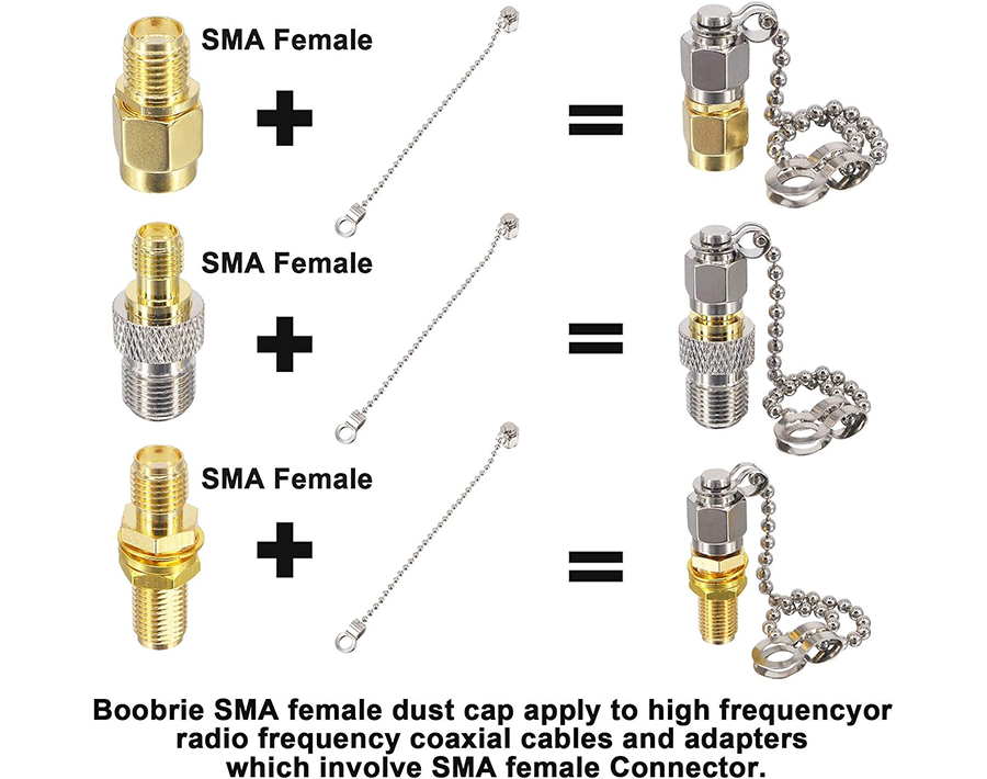 Boobrie RF Connector Accessories Protective Cover SMA Dust Cap SMA Coax Cap Have Chain for SMA Female Jack Adapter Connector Nickel-Plated Pack of 2