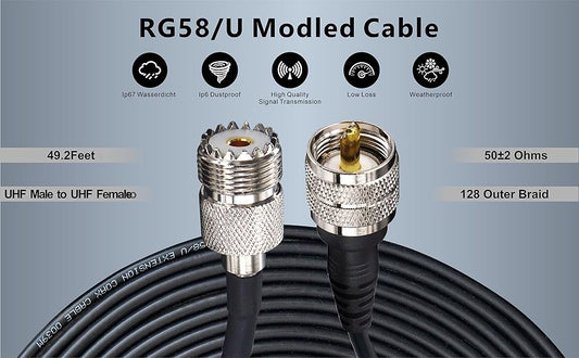 Boobrie UHF Cable 65.6Ft RG58 Upgraded 128 Coaxial Cable PL259 Adapter UHF Male to UHF Male Radio Antenna Cable Ham Radio Coaxial Cable Low Loss CB Coax Cable for CB Ham Radio/Antenna/Broadcast/Telecom