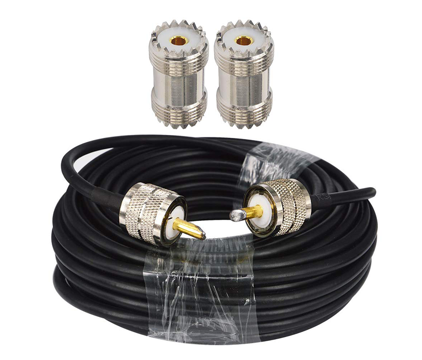 Boobrie RG58 49.2ft UHF PL259 RF Coaxial Coax Cable + 2pcs UHF Double Female Connector Kit, RG58 UHF Male to UHF Male PL-259 Cable + UHF Female to UHF Female SO-239 Adapter for CB/Ham Radio Antenna