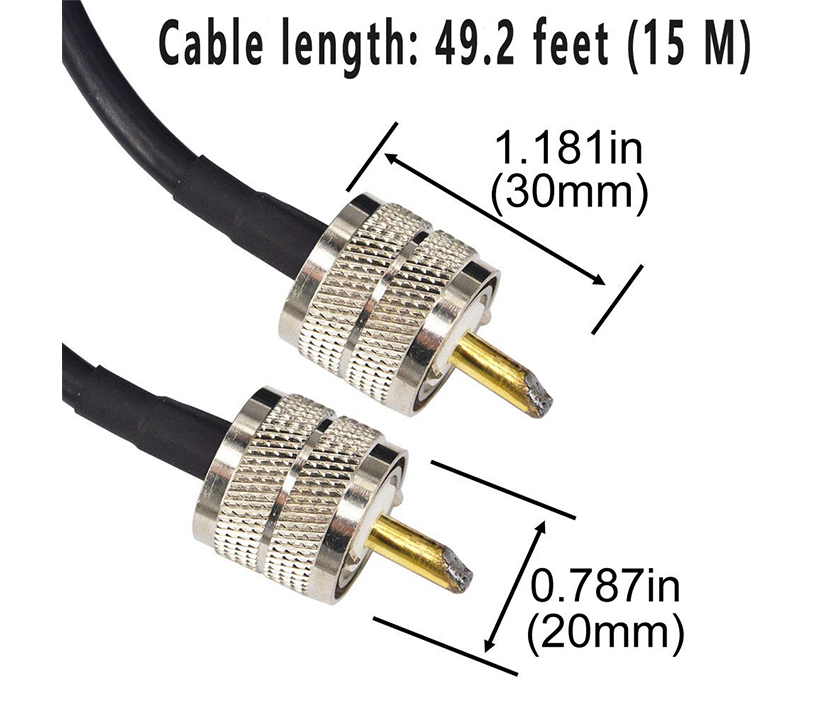 Boobrie RG58 49.2ft UHF PL259 RF Coaxial Coax Cable + 2pcs UHF Double Female Connector Kit, RG58 UHF Male to UHF Male PL-259 Cable + UHF Female to UHF Female SO-239 Adapter for CB/Ham Radio Antenna