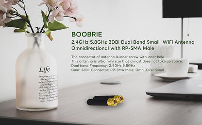 BOOBRIE 2 Packs Small Mini Dual Band WiFi 2dBi 2.4GHz 5GHz 5.8GHz MIMO RP-SMA Bluetooth Antennae for PC Computer Network Card FPV WiFi Bluetooth USB Adapter