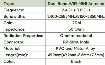 BOOBRIE 2 Packs Small Mini Dual Band WiFi 2dBi 2.4GHz 5GHz 5.8GHz MIMO RP-SMA Bluetooth Antennae for PC Computer Network Card FPV WiFi Bluetooth USB Adapter