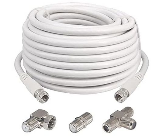 Boobrie RG6 Coaxial Cable Extension Kit 32.8ft White TV Coax Cable RG6 F Male to Male Connector Cord 75 Ohm+ 3PCS F Type Cable Extension Adapter for TV, VCR or DVD Players, Antenna, Satellite