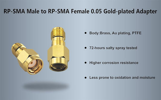 Boobrie RP SMA Male to RP SMA Female 0.05 Gold-plated Connector RP-SMA Male to RP-SMA Female Adapter RP-SMA Male to RP-SMA Female Extension for FPV Drone Signal Booster Wireless LAN Device Pack of 2