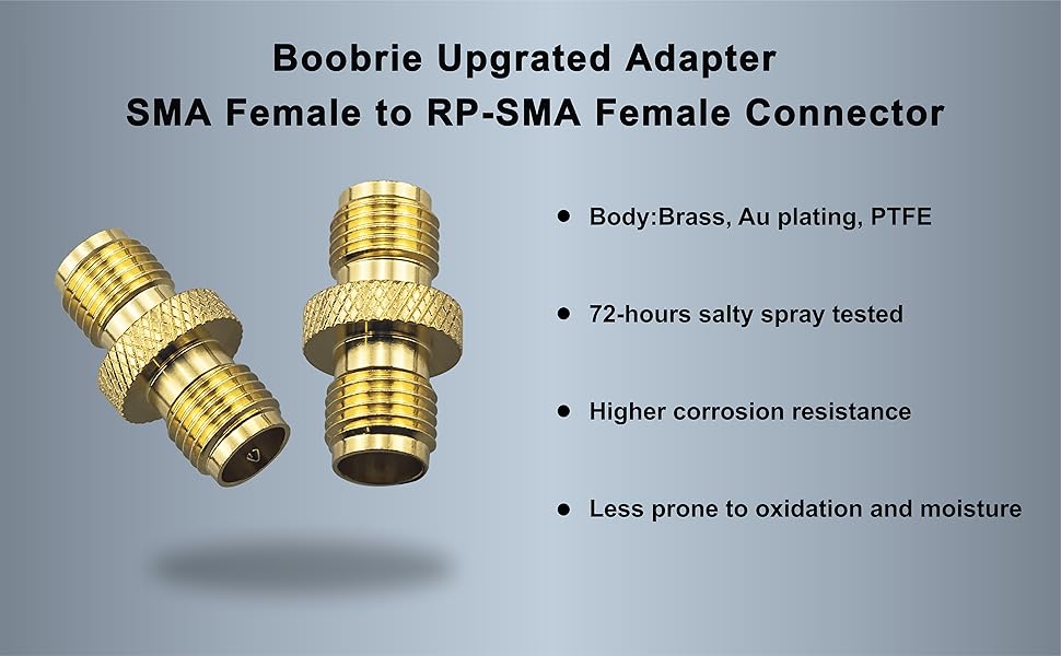 Boobrie 2-Pack Upgrated SMA Female to RP SMA Female Adapter DC-18GHz VSWR ≤1.15 RF Coaxial Adadper SMA Female to RP-SMA Female for FPV Drone Signal Booster Wireless LAN Device Gold-Plated