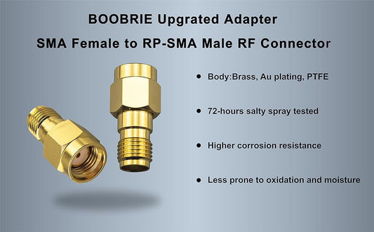 Boobrie Upgrated SMA WIFI Adapter SMA Female to RP-SMA Male (Hole) Connector DC-18GHz VSWR ≤1.15 RP SMA Male RF Coaxial Antenna Adapter for FPV Drone Signal Booster Wireless LAN Device Pack of 2