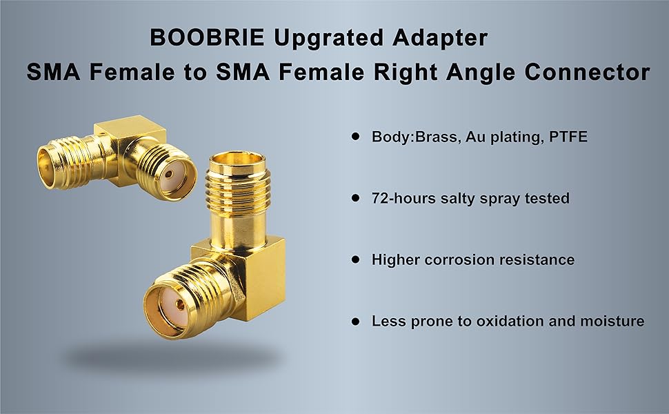 Boobrie 0.05 Gold-plated SMA Female to SMA Female Right Angle 0.05 Gold-plated Connector 90 Degree SMA Female to SMA Female Extension for FPV Drone Signal Booster Wireless LAN Device Pack of 2