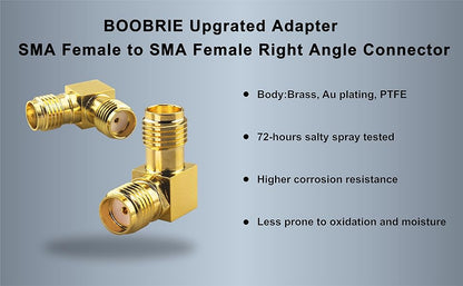 Boobrie 0.05 Gold-plated SMA Female to SMA Female Right Angle 0.05 Gold-plated Connector 90 Degree SMA Female to SMA Female Extension for FPV Drone Signal Booster Wireless LAN Device Pack of 2