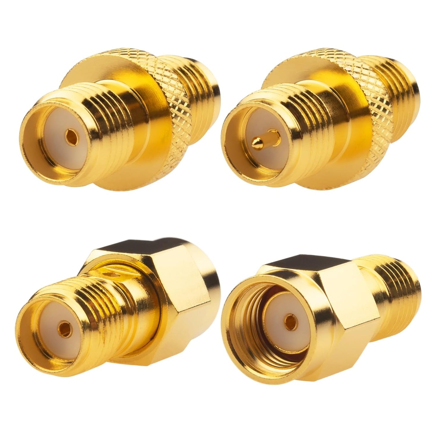 Boobrie 4PCS RP-SMA Connector Kit RPSMA SMA Upgrade Gender Changer SMA Female to RP-SMA Male/Female RF Coax Adapter 2 Set DC-18GHz VSWR ≤1.15 SMA to RP SMA for FPV Antennas WiFi Router Signal Booster