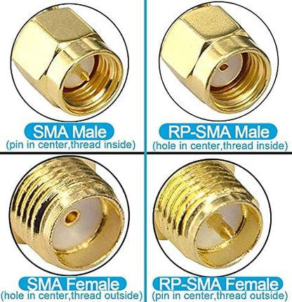 Boobrie 4PCS RP-SMA Connector Kit RPSMA SMA Upgrade Gender Changer SMA Female to RP-SMA Male/Female RF Coax Adapter 2 Set DC-18GHz VSWR ≤1.15 SMA to RP SMA for FPV Antennas WiFi Router Signal Booster