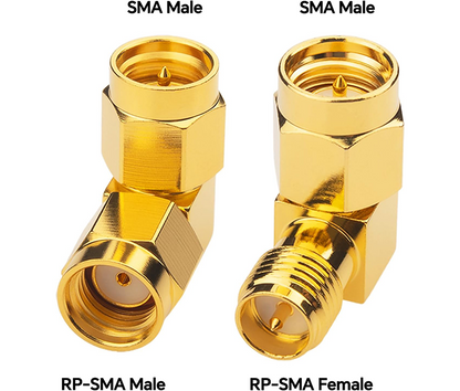 Boobrie SMA Male Right Angle Connector Kit SMA MAle to RP-SMA Male/Female 90 Degree Adapter Upgrated SMA Elbow RF Coax Connector DC-18GHz VSWR ≤1.15 for FPV Drone Signal Booster Wireless 4PCS 2 Set