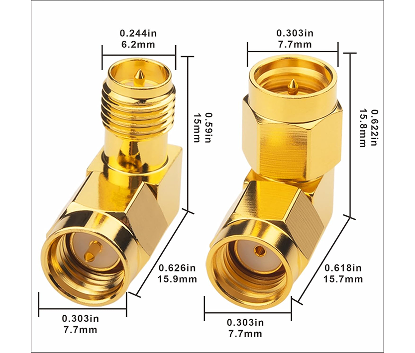 Boobrie SMA Male Right Angle Connector Kit SMA MAle to RP-SMA Male/Female 90 Degree Adapter Upgrated SMA Elbow RF Coax Connector DC-18GHz VSWR ≤1.15 for FPV Drone Signal Booster Wireless 4PCS 2 Set