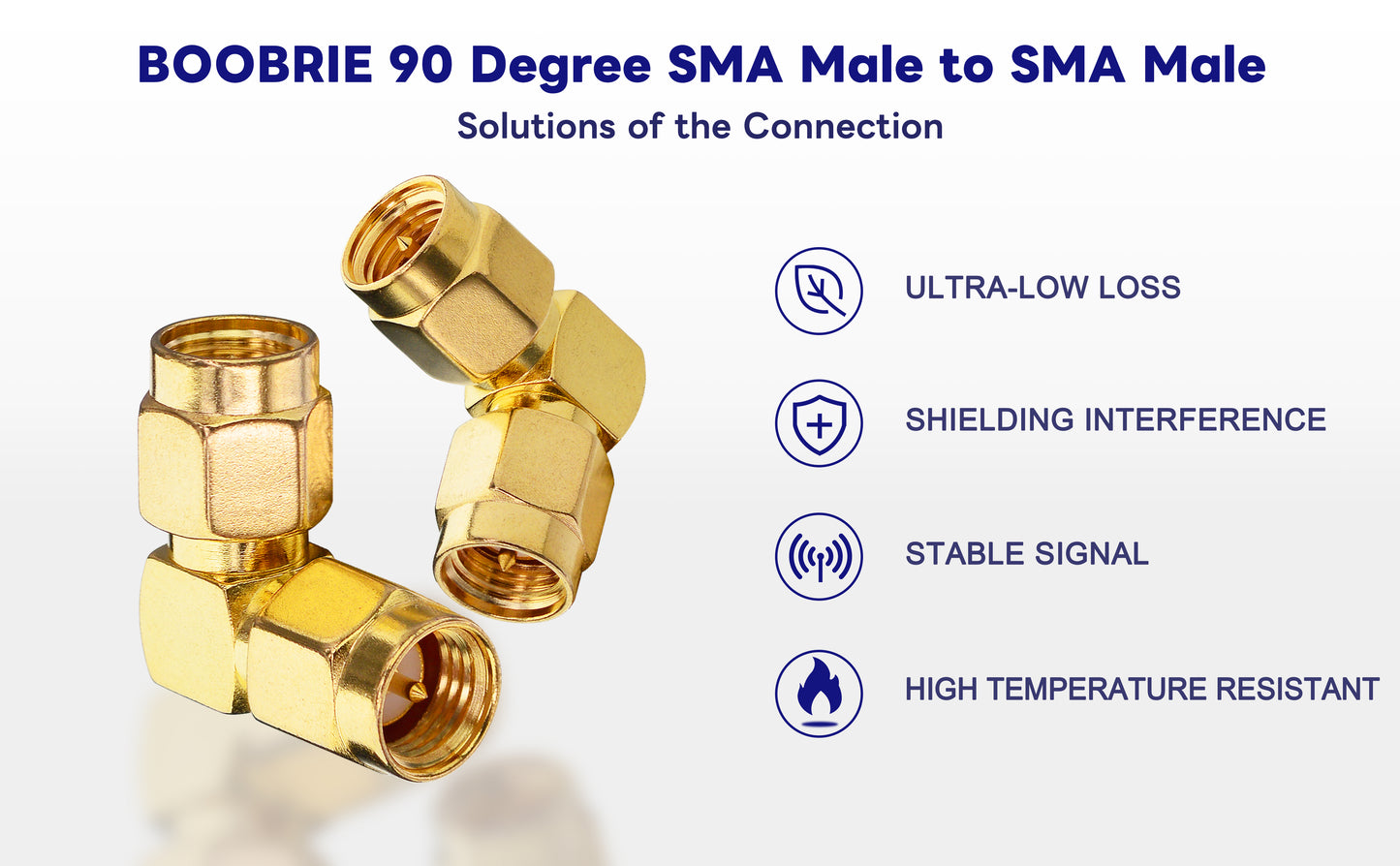 Boobrie SMA Coax Adapter SMA 90 Degree Connector SMA Male to SMA Male Right Angle Adapter Gold-Plated SMA Cable Adapter SMA Male Plug (Pin) Connector for WiFi/Two-Way Radio/FPV Drone etc Pack of 2